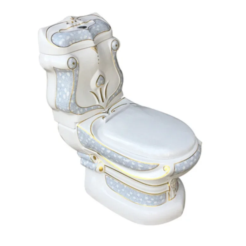 European style toilet relief luxury color gold green blue  in high-end Family Hotel Villa