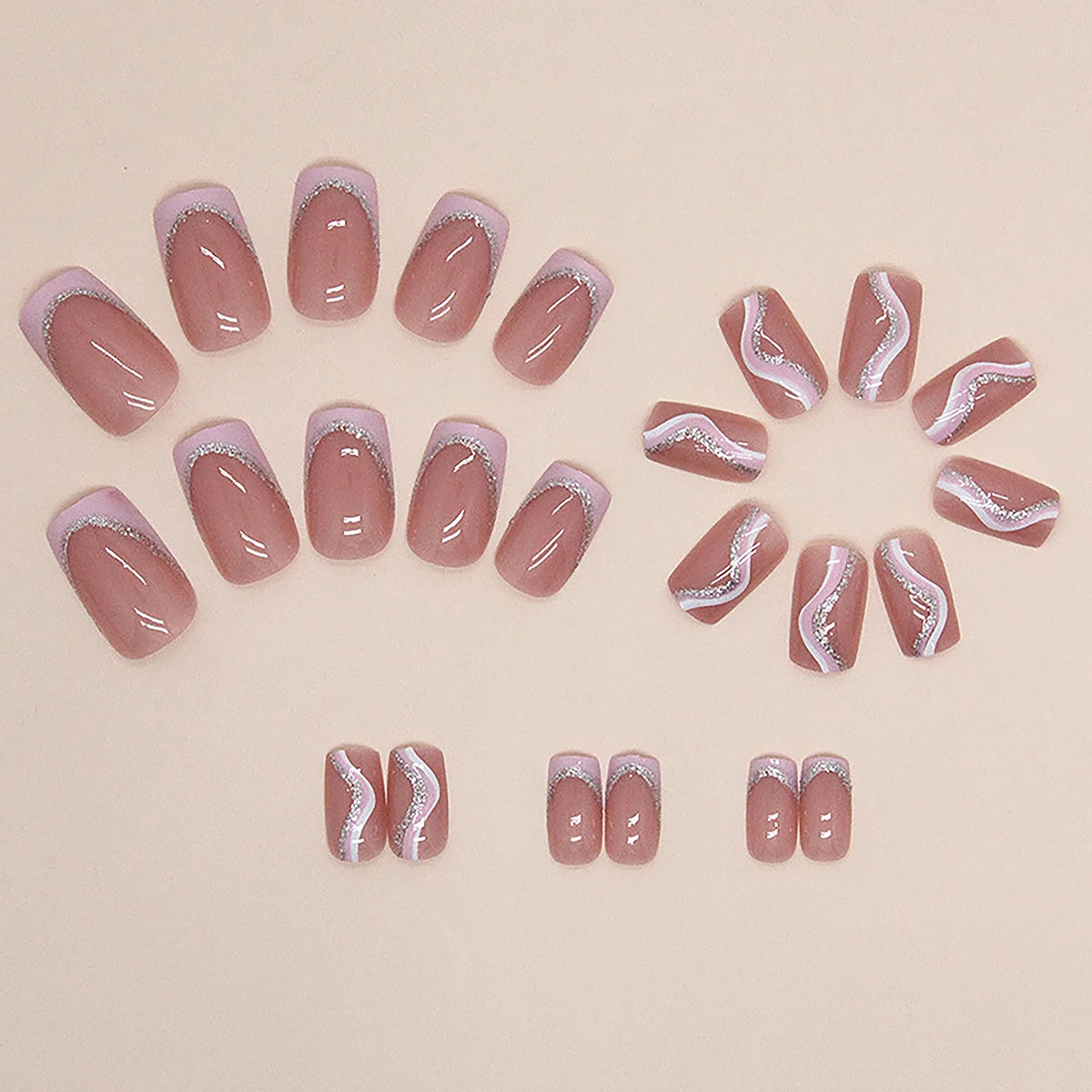 24 pieces of medium European style powder, sweet and sparkling pink lines, wearing nail pads&1 rubbing strip&1 jelly gel image 2