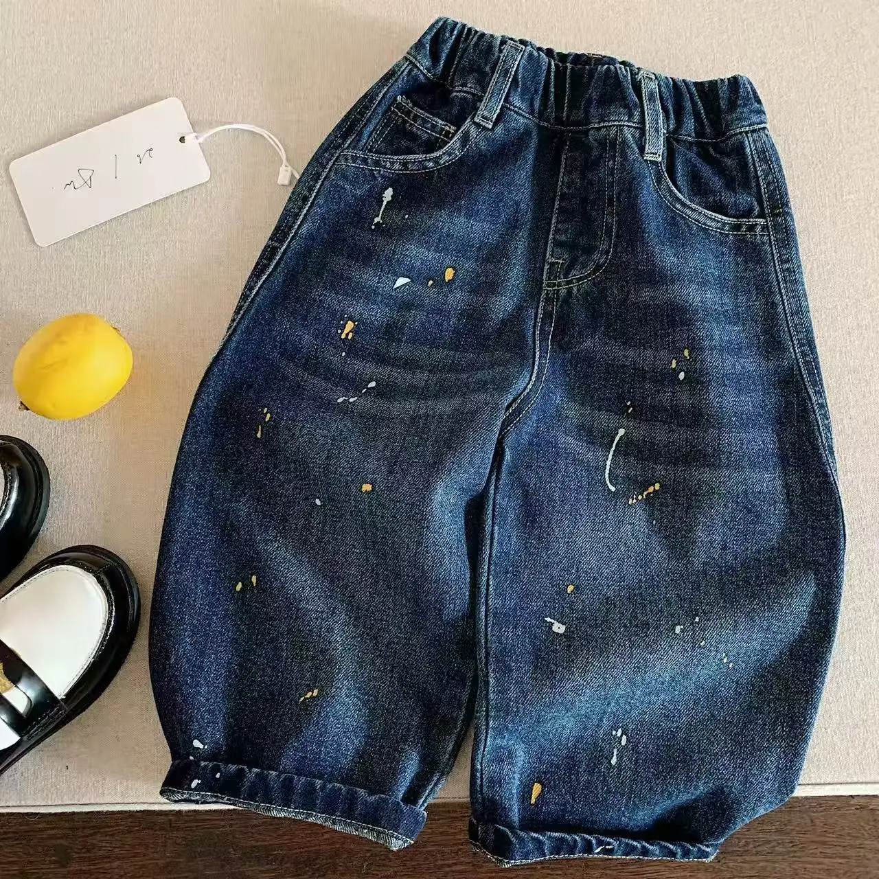Kids Casual Long Pants Boys 2026 Fall New Toddler Print Jeans Baby Splash Ink Straight Pants Girls Stylish