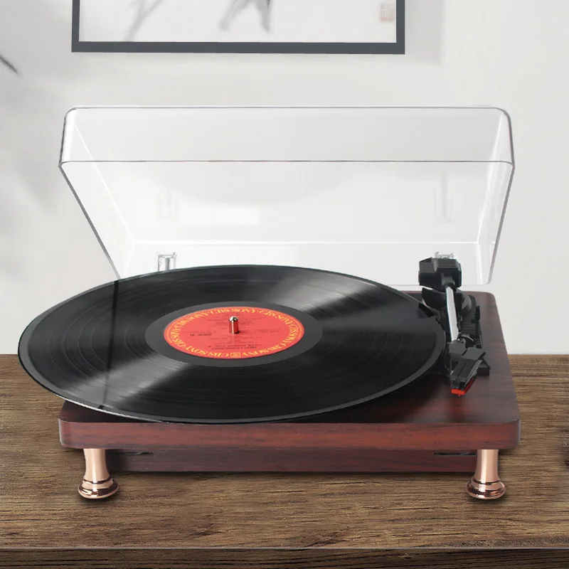 Pemutar rekaman vinil Retro dengan pelindung tahan debu gaya nostalgia klasik 33/45/78RPM meja putar gramofon