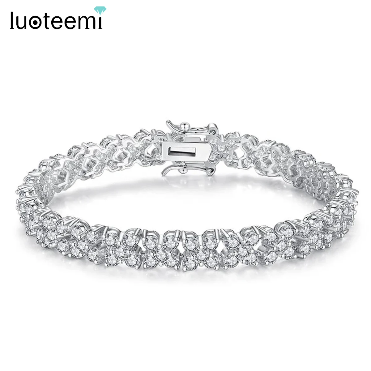 

LUOTEEMI Delicated Clear Cubic Zirconia Charm Bracelets Shinning Exquisite Chic Crytal Jewery for Bridal Girls Wedding Accessory