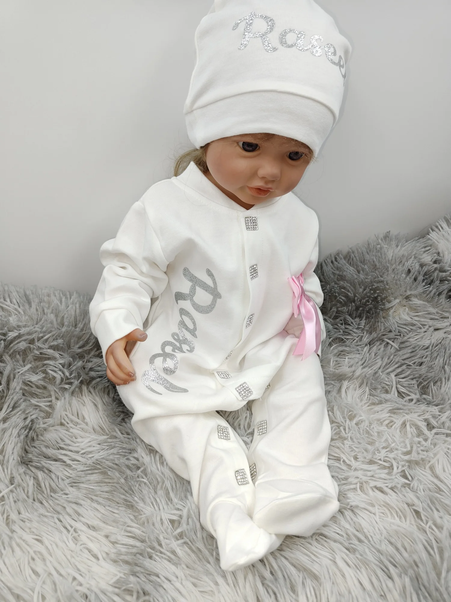 Personalized Arabic Name Newborn Premium Footed Romper Set Rhinestone Baby Girl Coming Home Outfit Bow Top Quality Ideal Gift