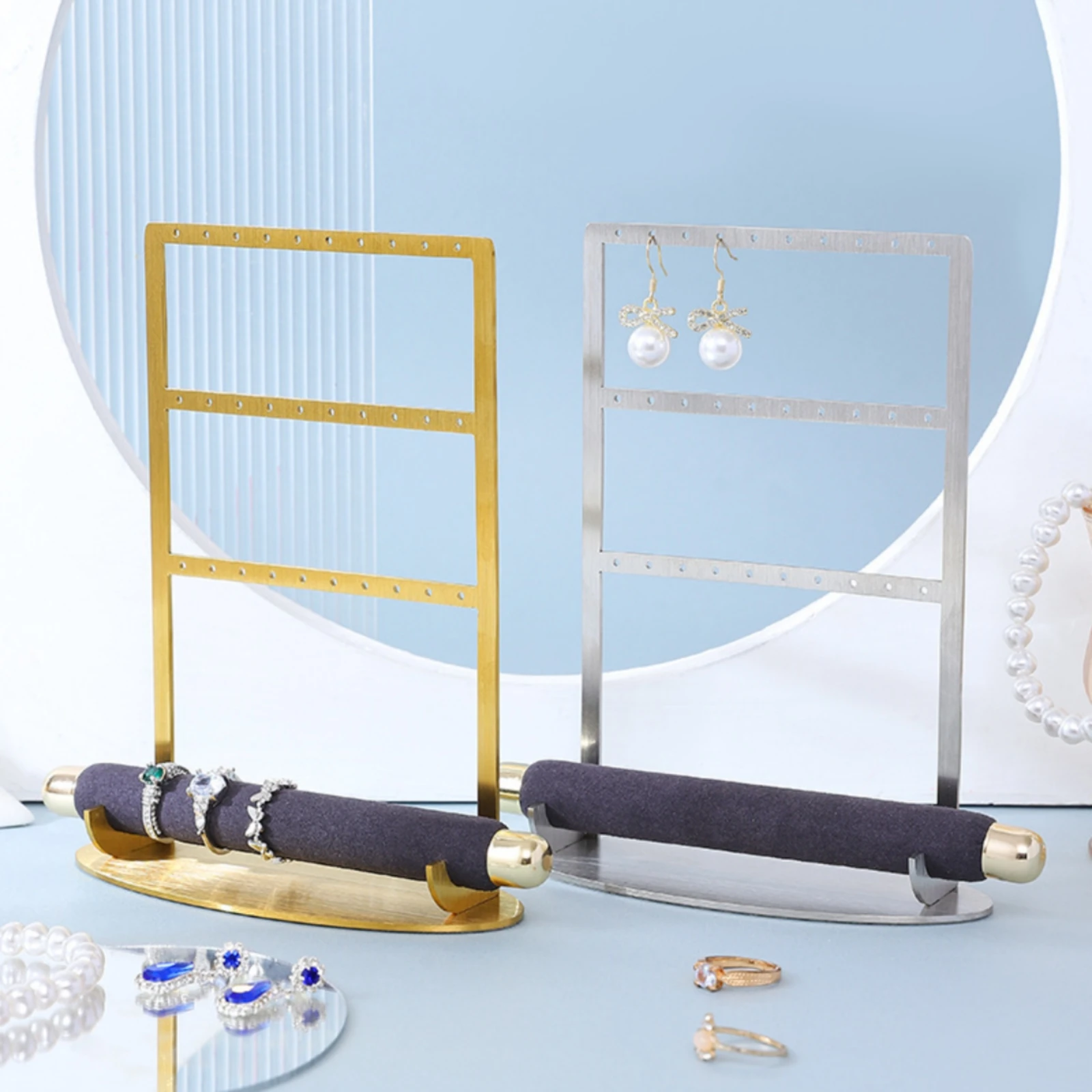 

Jewelry Display Stand Oval Base Earring Holder Band Holder Rectangular Frame Earring Display Brushed Metal