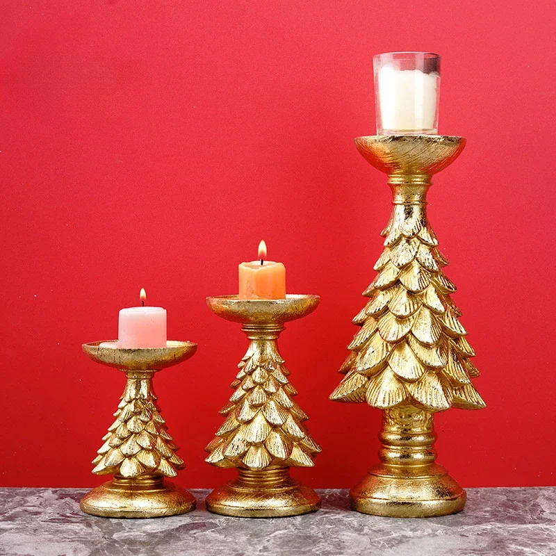 European Gold Christmas Tree Candlestick Resin Candlestick Decoration Christmas Atmosphere Home Crafts