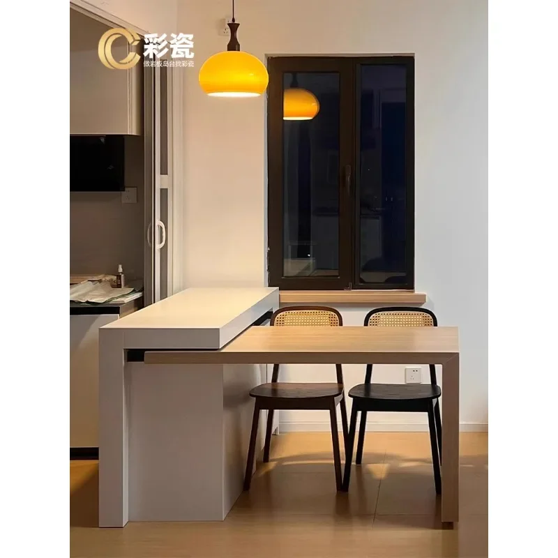 Rotatable island table integrated small apartment household retractable rock slab kitchen fallen island cabinet customized separ