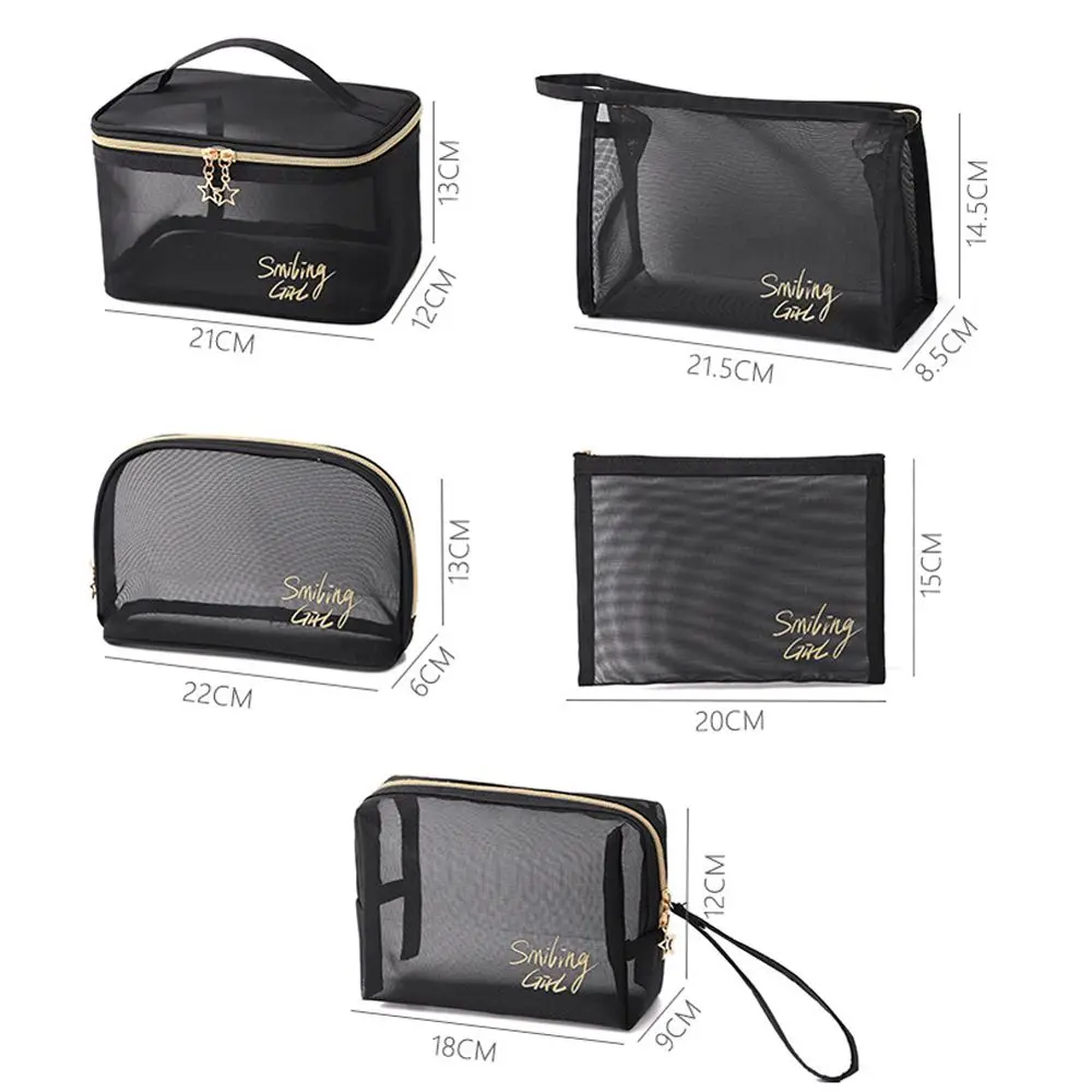 Fashion Women Wash bag Travel Black Mesh Large Capacity Cosmetic Storage Bag Cosmetic Organizer Toiletry Bag Makeup Bag