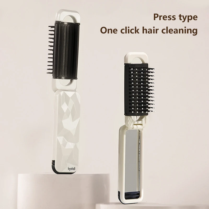 Mini Hair Brush Folding Massage Comb Head Massage Anti-Static Portable Travel Hair Brush Girl Hair Combs With Mirror