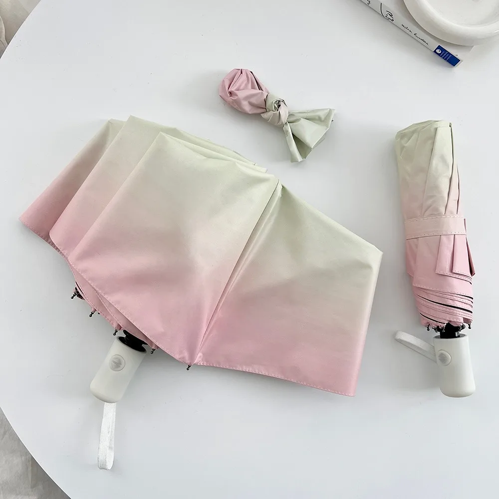 

Compact Bow-knot 3-Folding Sun Umbrella Black Coated Protection Salt-Type Gradient UV Protection Sun Umbrella UPF 50+ Windproof