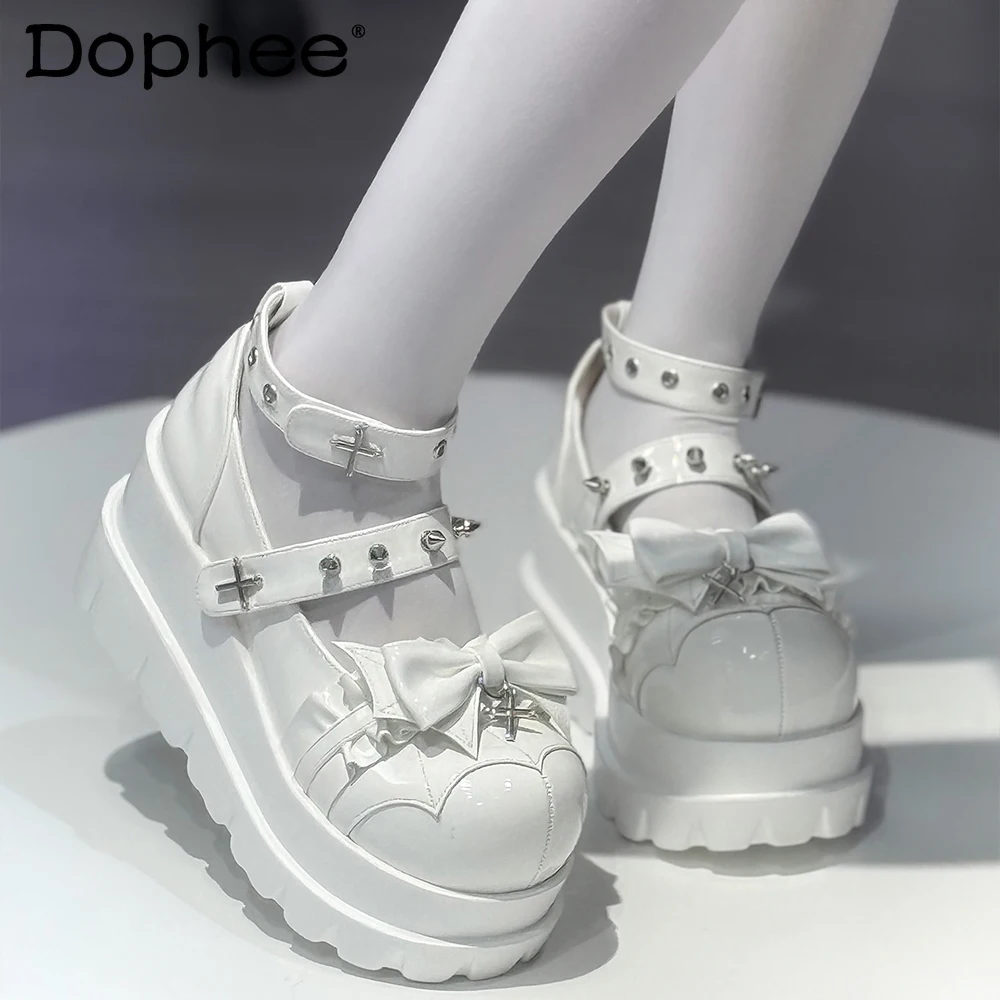 

Original Punk Sweet Cool Platform Shoes Y2k Subculture Student Japanese Mine Subculture Lolita Pumps Bow Rivet Leather Shoes