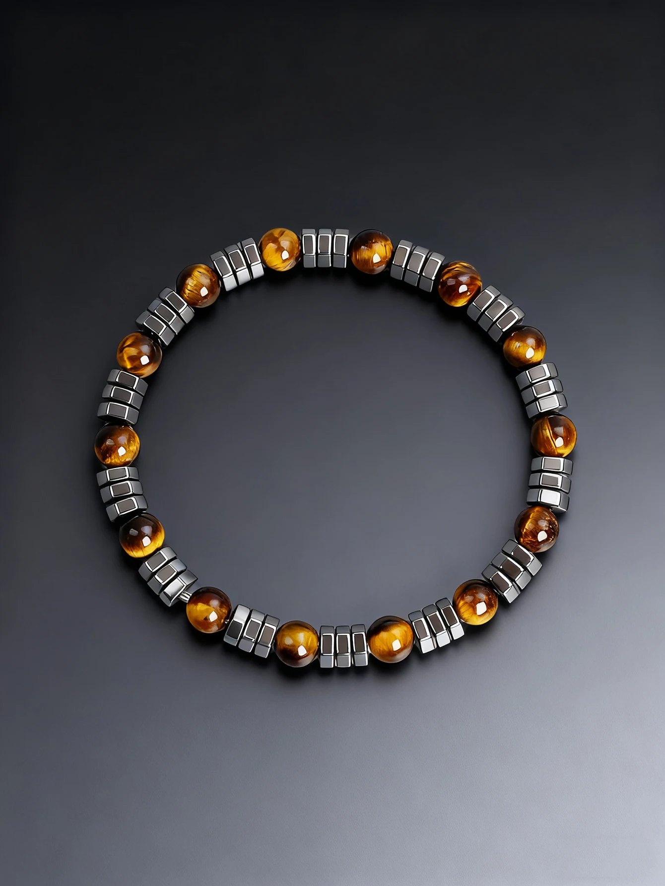 Natural Stone Bracelet Geometric Irregular Hematite Beads & Tiger Eye Beads for Strength Protection Courage and Vigour Jewelry