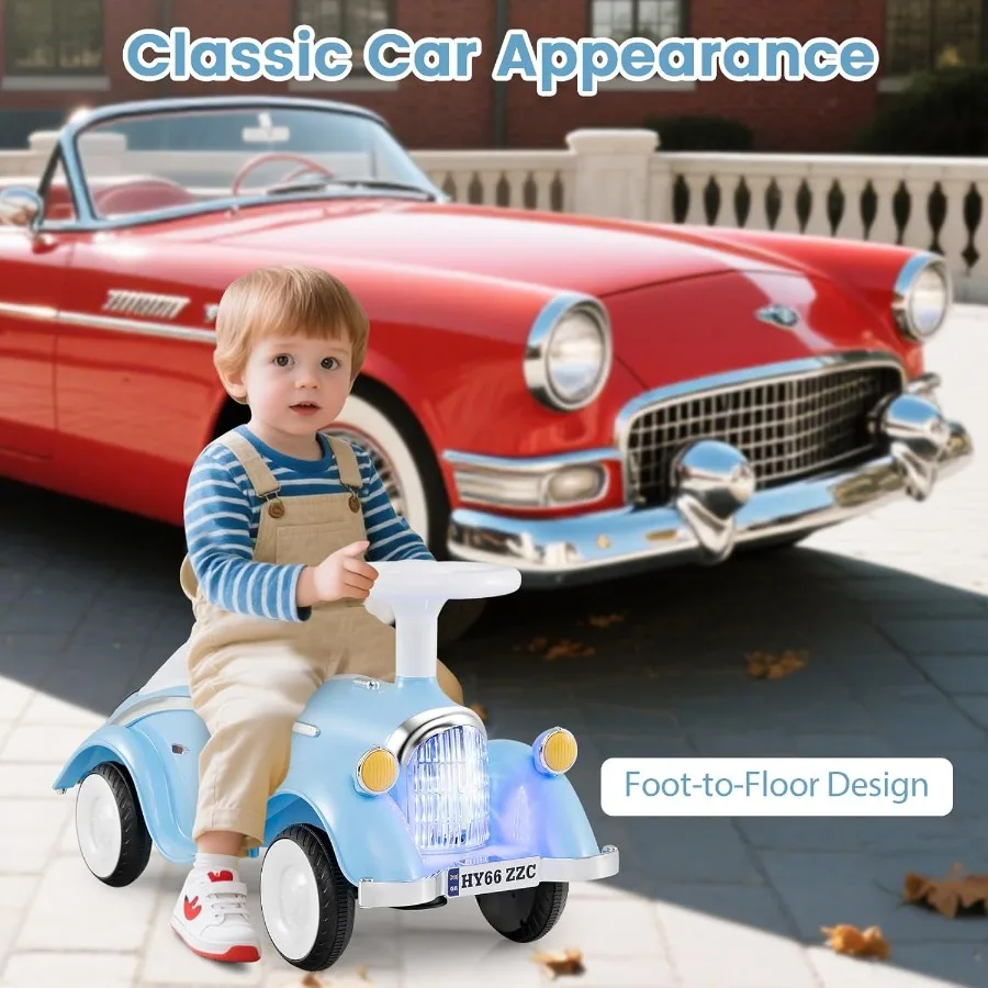 Ride On Push Car for Toddlers Retro Foot-to-Floor Sliding Car w/Steering Wheel Sound and Under Seat Storage No Batteries Ride O