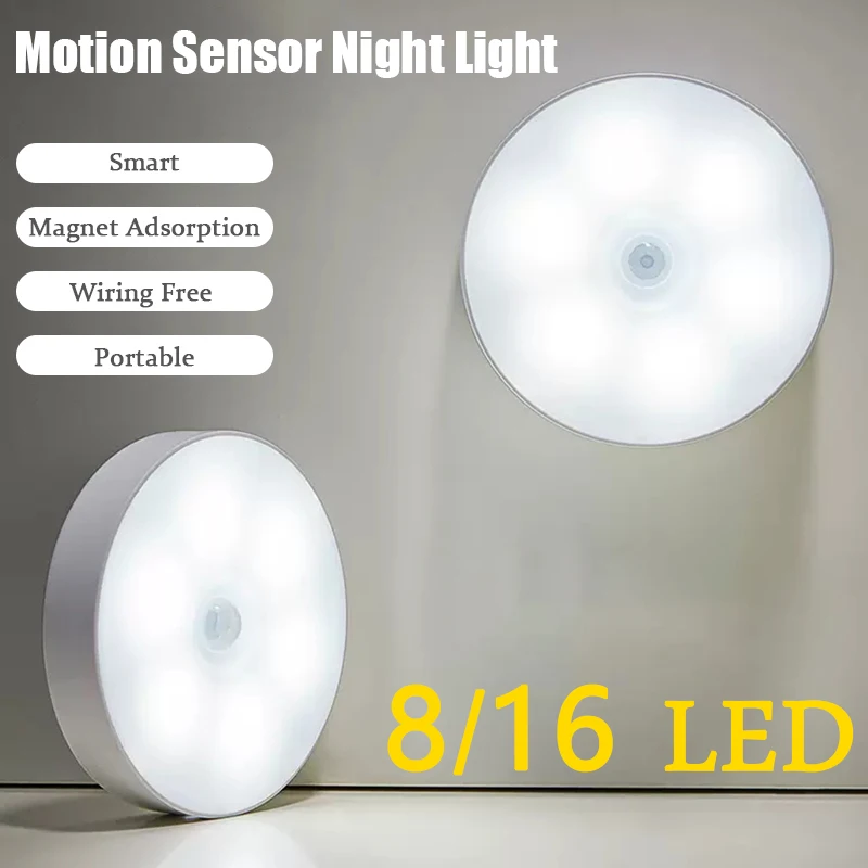 

Kitchen Cabinet Light Motion Sensor LED Motion Sensor Light Smart USB Rechargeable Night Lamp Wireless Closet Light for Bedroom