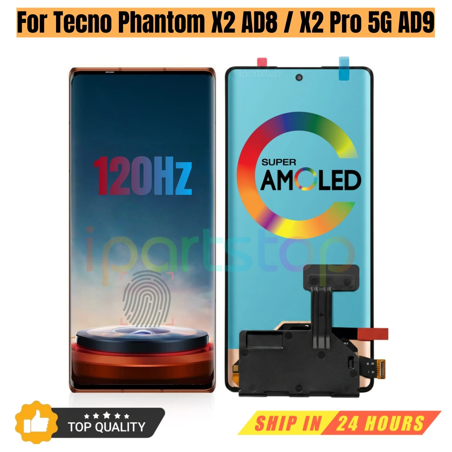 iParts Repuesto de Pantalla Nueva para Tecno Phantom X2 AD8 X2 Pro 5G AD9, Pantalla Táctil AMOLED de 120Hz con Digitalizador, Ensamblaje OEM