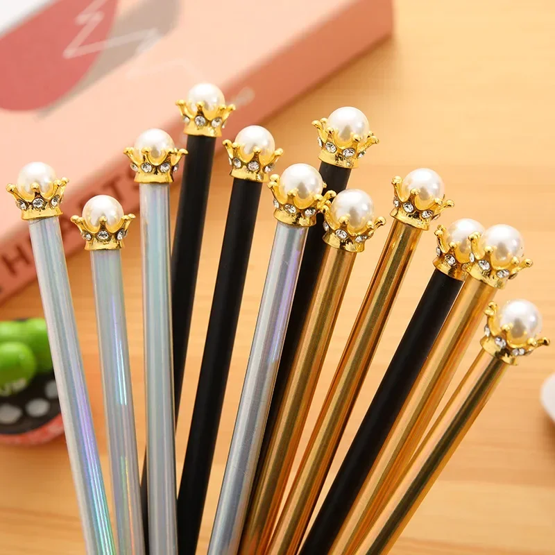 10pcs Black Wood Pencil Print Logo Pearl Crown Gold and Silver Laser Pencil Hotel Advertising Gifts Pencil Set Pencils for Kids