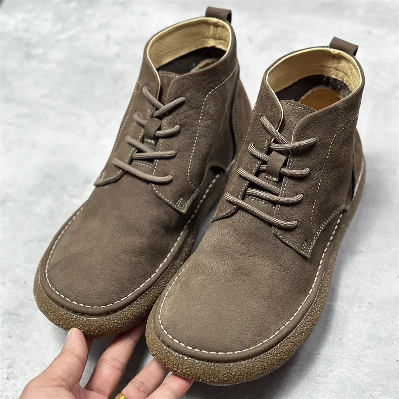 

Повседневные ботинки для рабочей одежды с широкой головкой до середины икры, мягкие кожаные мужские ботинки с высоким берцековым механизмом, дышащие мужские ботинки с круглым носком