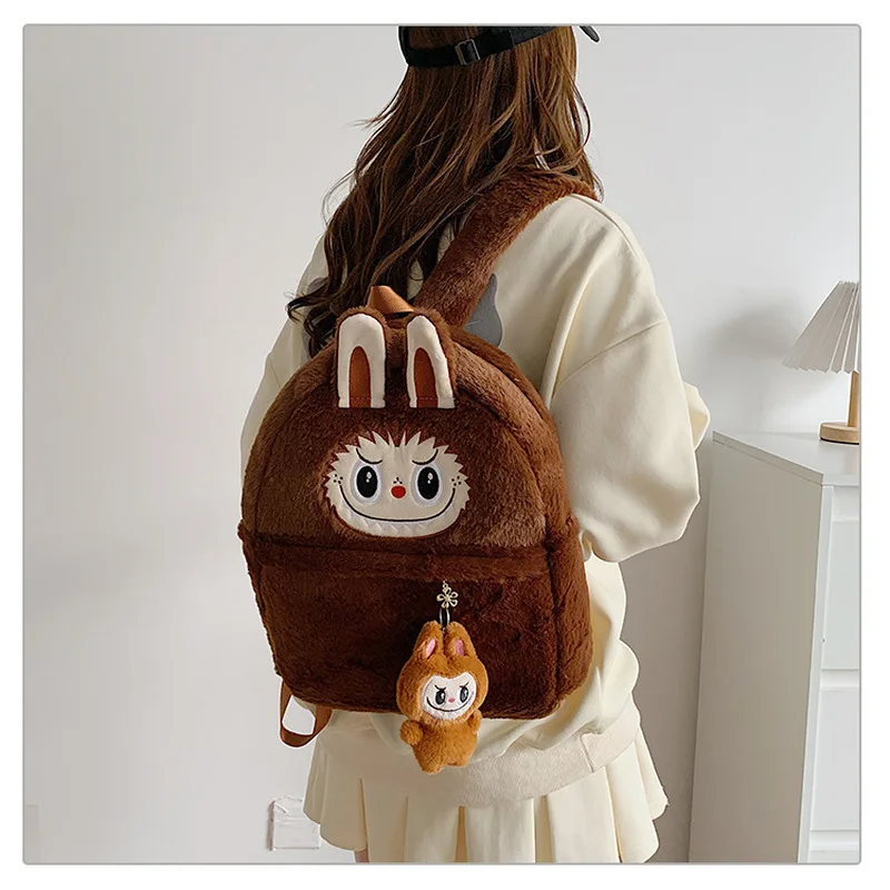 New Creative Labubu Cartoon Plush Backpack 3d Doll Cute Backpack Mini Crossbody Small Bag Girl Surprise Birthday Gift