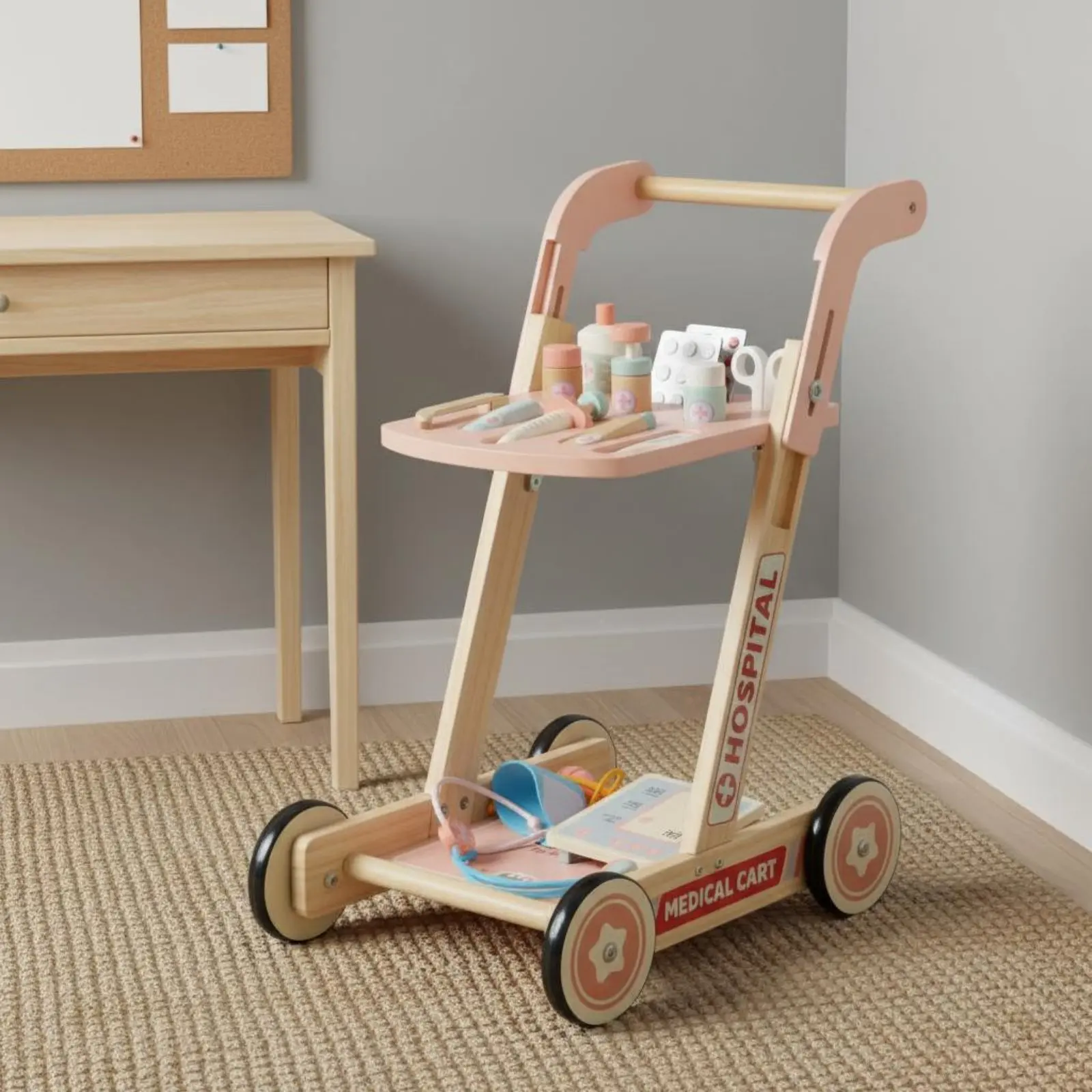 

Kids Shopping Pushcart Pusher Sturdy Frame Kids Shopping Pusher Pretend Play Pushcart Smooth Wheels Children's Toy Rounded Edges