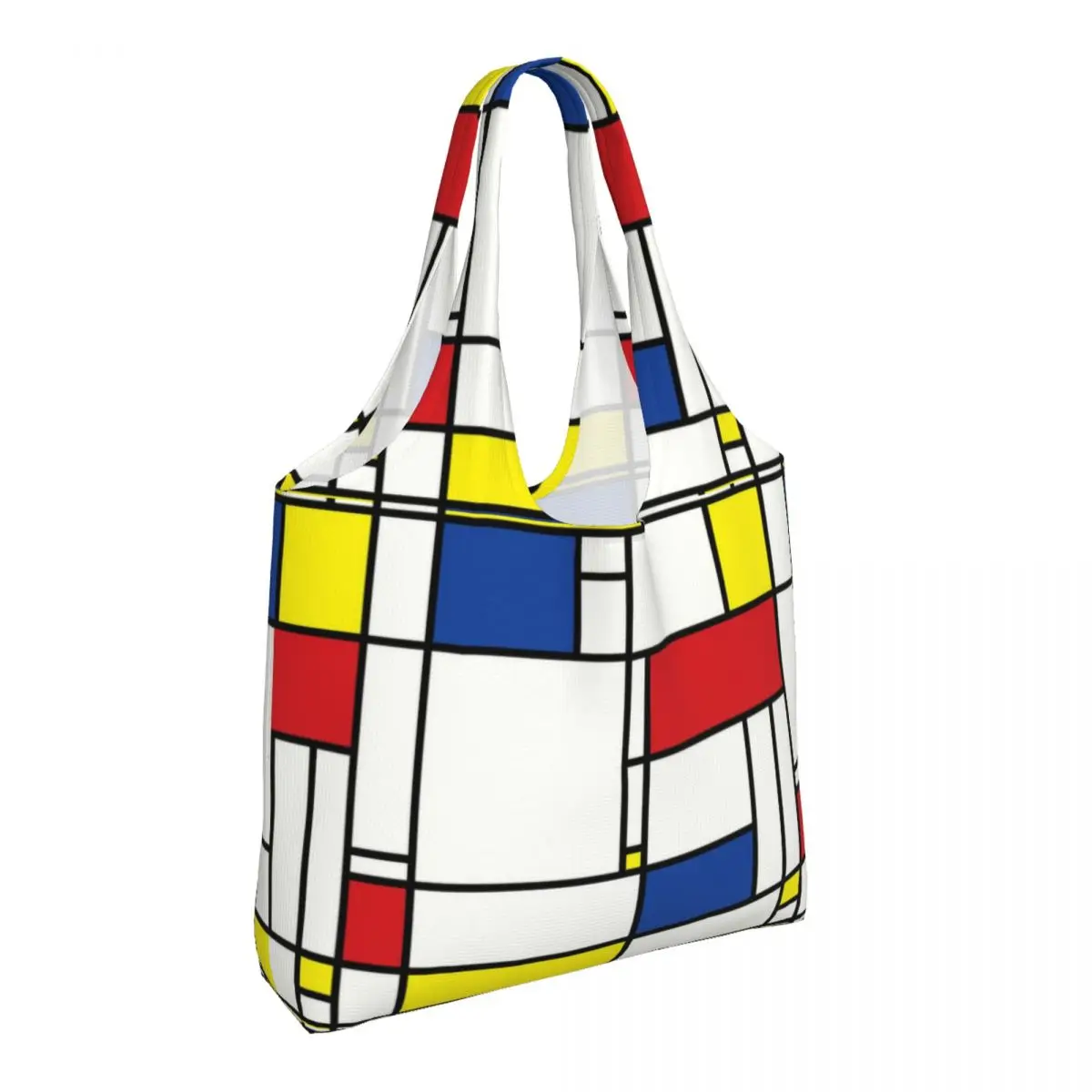 Custom Piet Mondrian De Stijl Grocery Tote Shopping Bag Women Modern Art Canvas Shoulder Shopper Bags Large Capacity Handbag