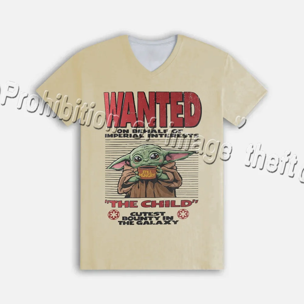 Camiseta con cuello en V de Star Wars Yoda Baby Bounty Order, Top informal de manga corta con temática de Star Wars en 3D para adultos y niños