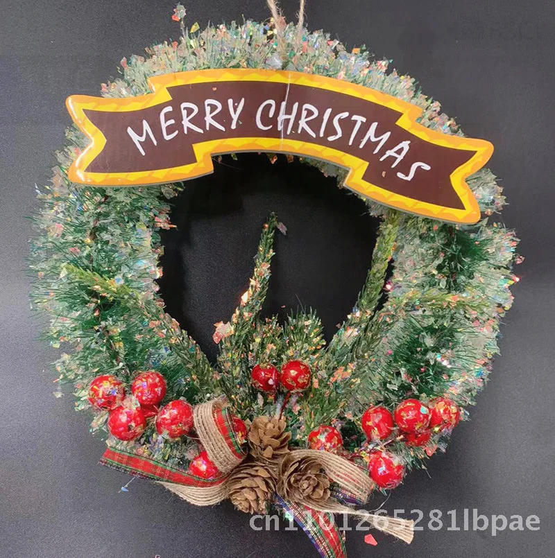 

25CM Christmas Garland Pine Needle Fabric Santa Claus Decorative Wreath Cross-border Exclusive Red/Gray Sequin Pine Needle