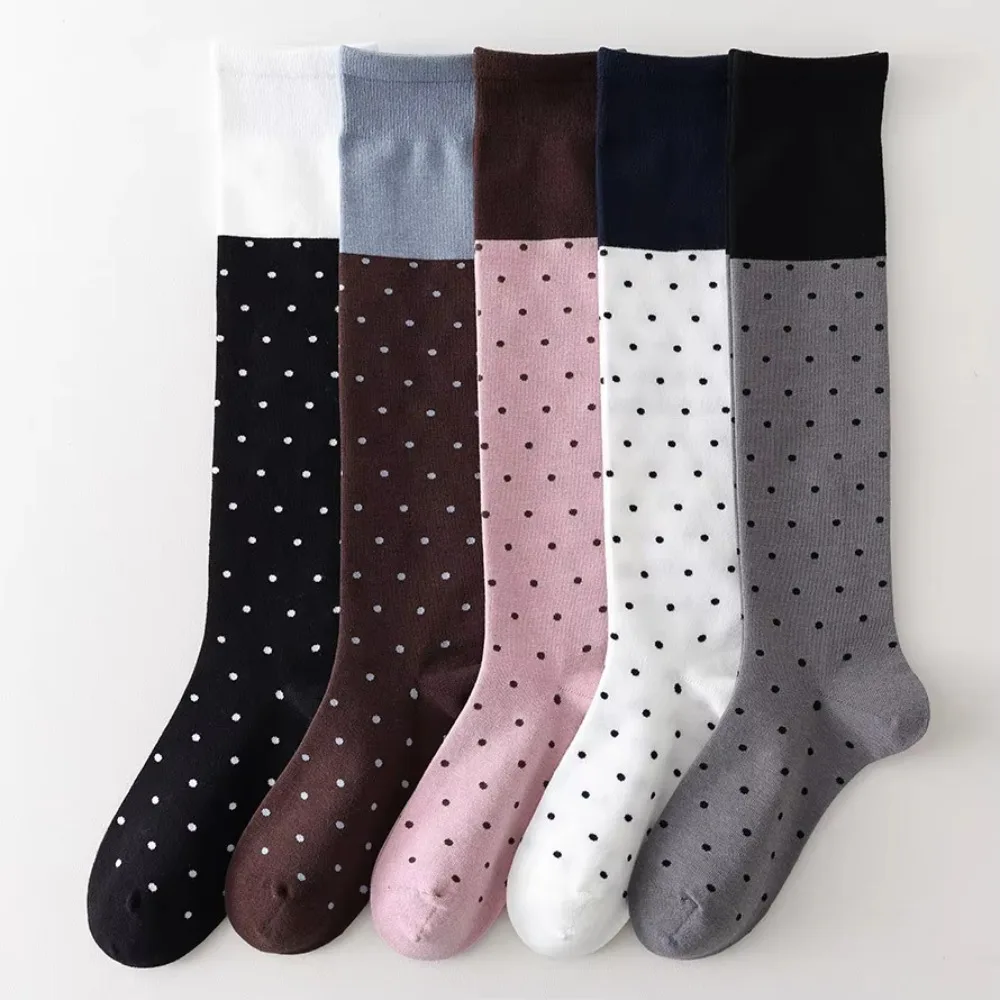 Stockings Women Fashion Polka Dot Cotton Long Socks Korean Soid Color Matching Sweet Girls Knee Socks Women Stockings чулки