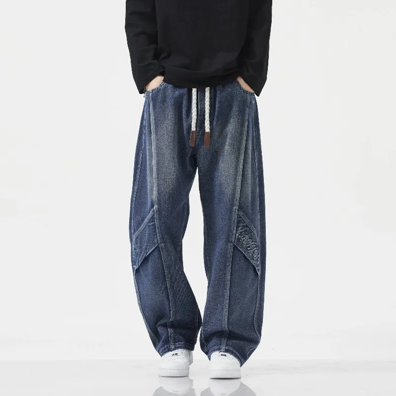 

Man Spring Woven Jeans Y2K Embroidery Wide Straight Jean American Casual Baggy Denim Trousers Male Cargo Pants Plus Size L-9XL