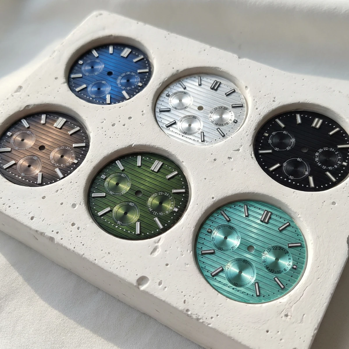 29.9mm No Logo Transverse Stripe Green Luminous Watch Dial Suitable For VK63 Quartz Movement Case Mod Parts