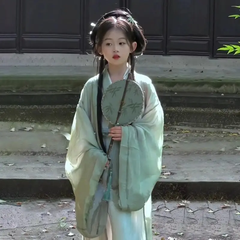 robe-hanfu-fluide-a-manches-larges-robe-verte-style-wei-jin-2026-pour-filles-robe-de-fee-d'ete-pour-scene-costumes-pour-enfants