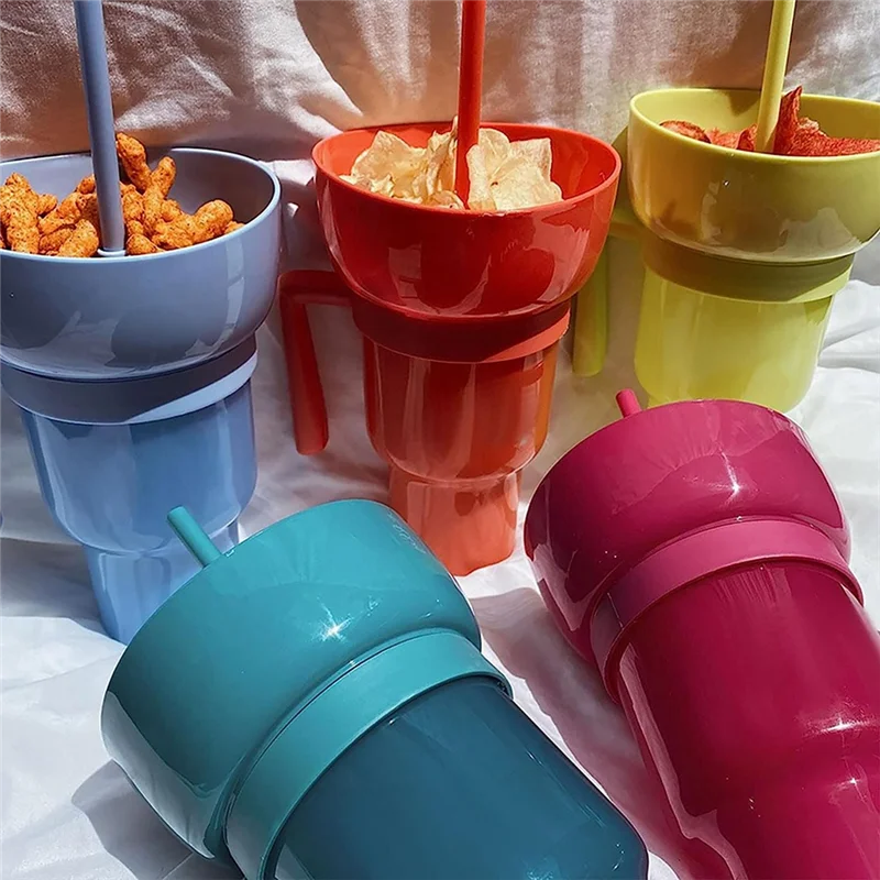 1PC Stadium Tumbler Popcorn Large Cup Snack Cup Multifunctional Cups 1000Ml Blue