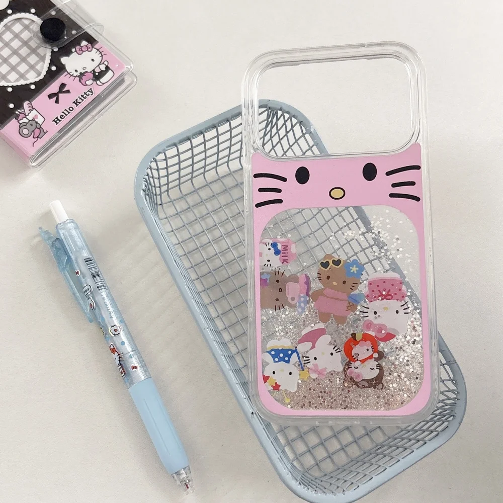 Sliding Block Pink Glitter Hello Kitty Phone Case for iPhone 17 Pro Max 15 16 13 14 Pro Max Protection Cover Cute Cartoon Funda view 3