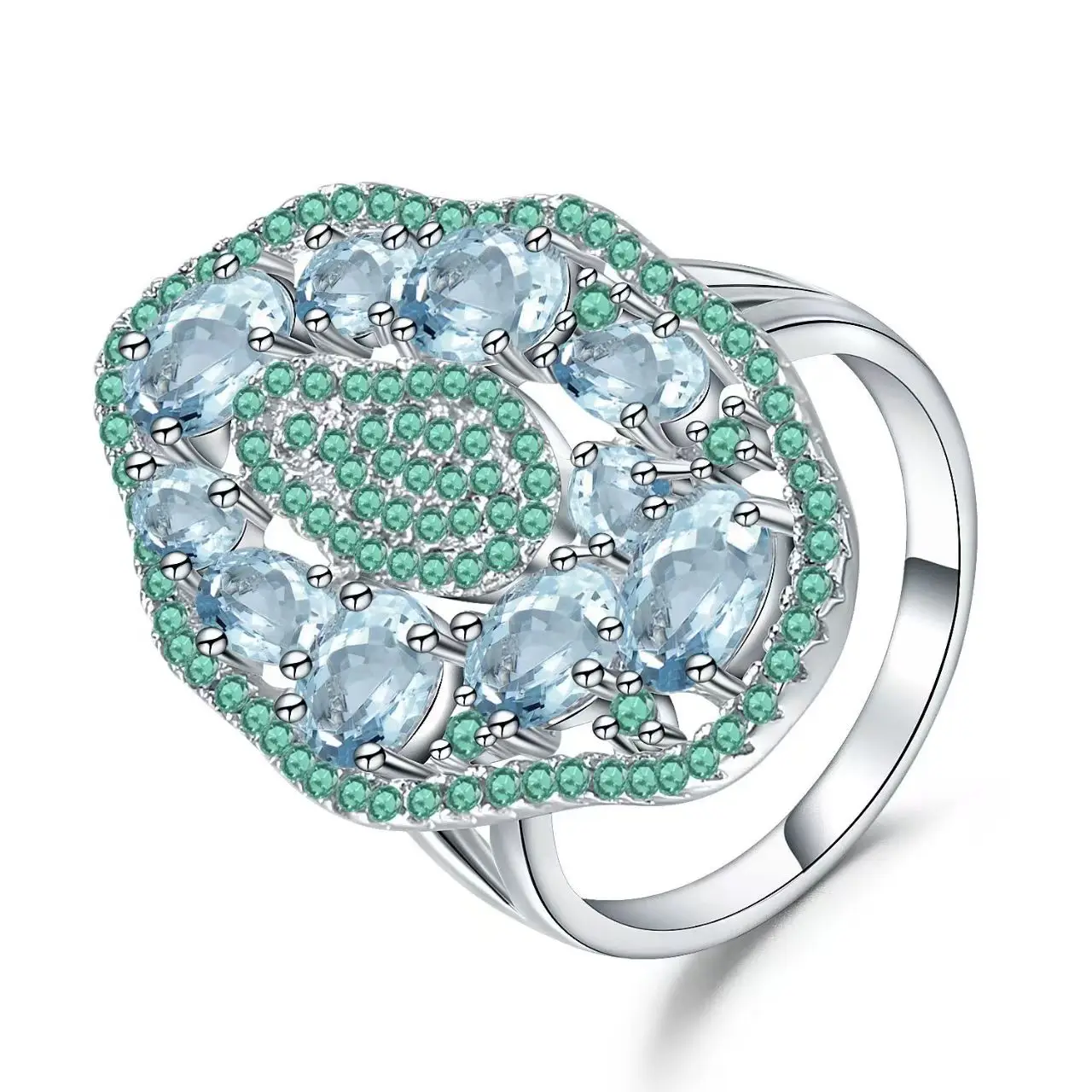 

Vintage Luxury Natural Sky Blue Topaz Bold Ring 925 Sterling Silver Gemstone Classic Party Ring Exquisite Fine Jewelry for Women