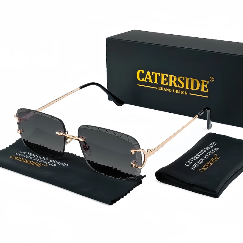 

CATERSIDE Rimless Square Sunglasses Men Cupronickel Fashion Punk Gradient Sun Glasses Vintage Trendy Small Frame Eyewear UV400
