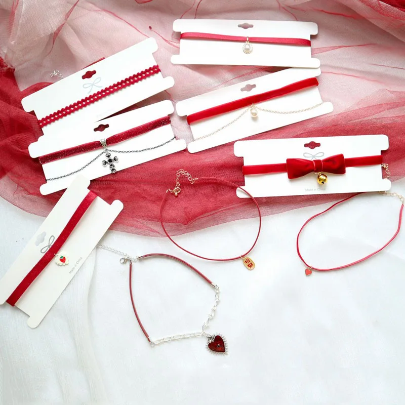 Velvet Ribbon Heart Bow Choker for Women Cross Fairy Strawberry Pearl Bell Necklace Lady Jewelry Accessories Girl Gift