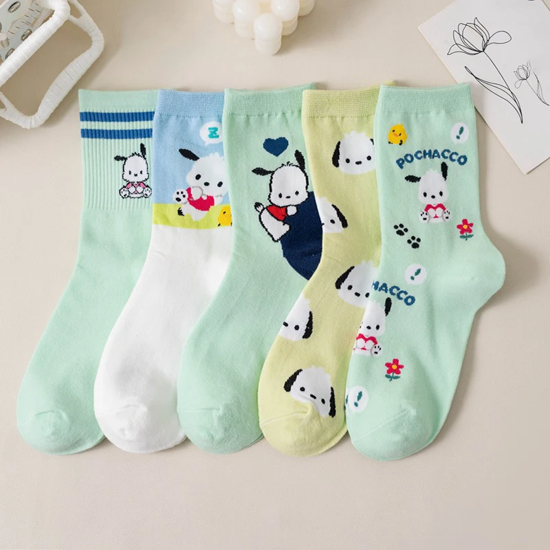 MINISO Kawaii Sanrio Mid-Calf Socks Pochacco Cartoon Cute Anime Student Comfortable Socks Keep Warm Protecting Feet Student Sock