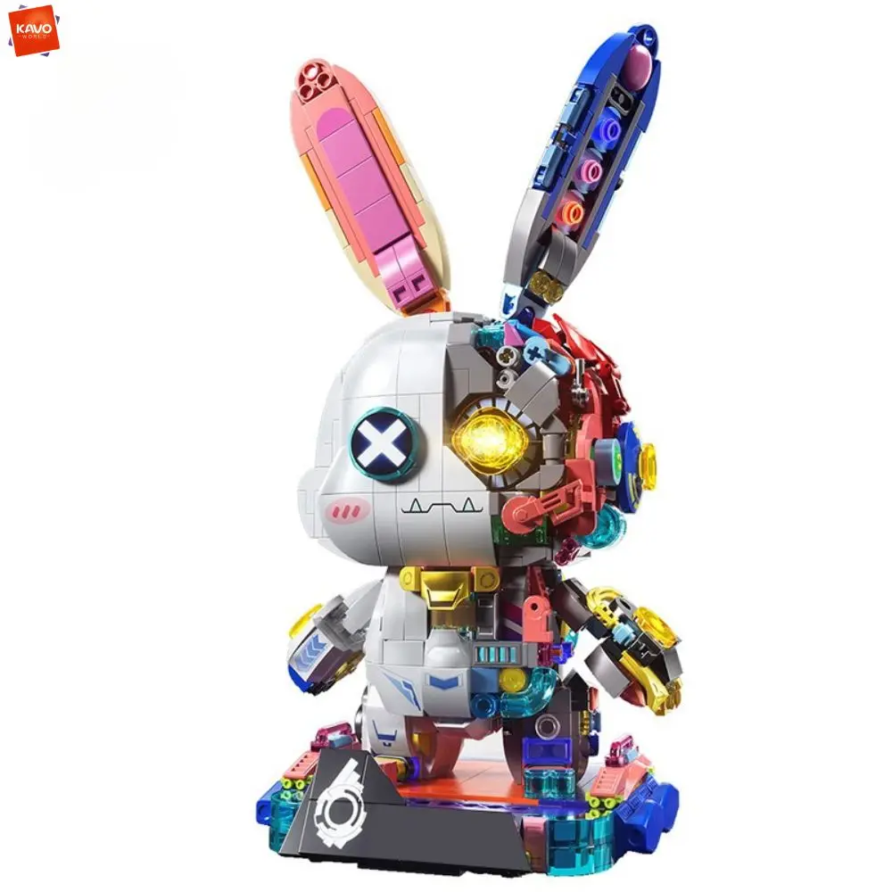KAVOWORLD 1377-delige Cyberpunk Mechanisch Konijn Bouwstenenset Met Licht Creatief DIY Assembleermodel Speelgoed Decoratie voor verzamelaars