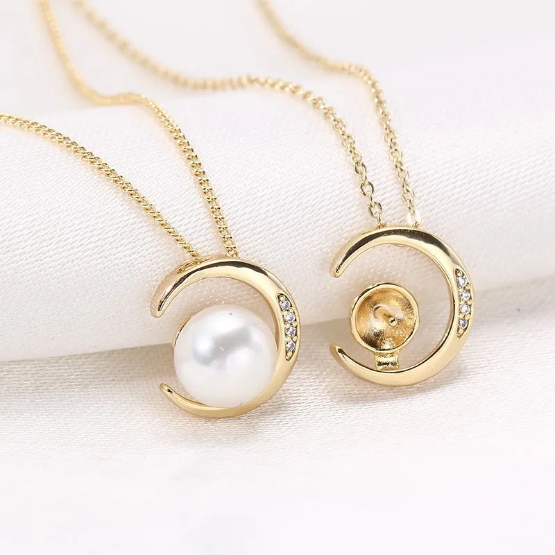1PCS D033 14K Gold Plated Color Retention Moon Pearl Pendant Tray DIY Jewelry Accessories Chain And Pearl Not Included