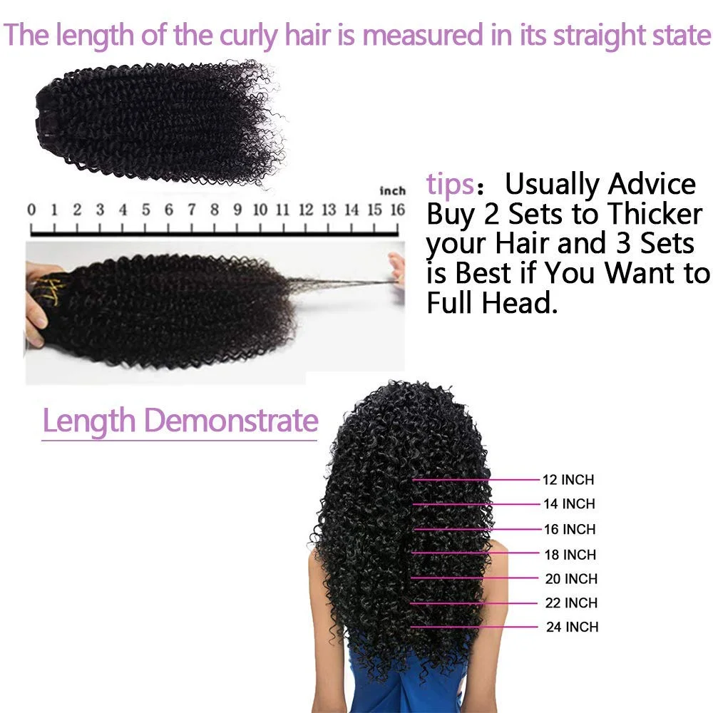 Clip In Extension Kinky Curly Full Head for Black Women Brazilian Remy Human Hair Natural Color 8Pcs with 18 Clips 120g/Set