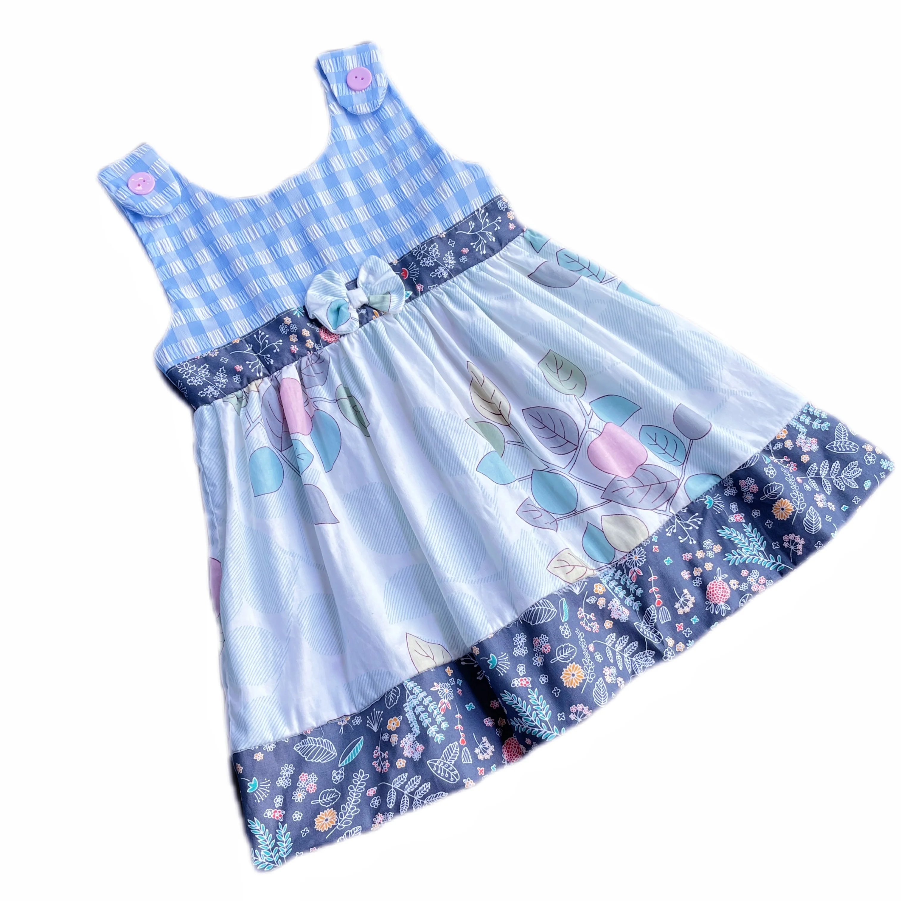 Baby Girls Kid Beautiful Pastoral Bow Birthday Party Dresses Children Elegant Princess Light Blue Plaid Dress