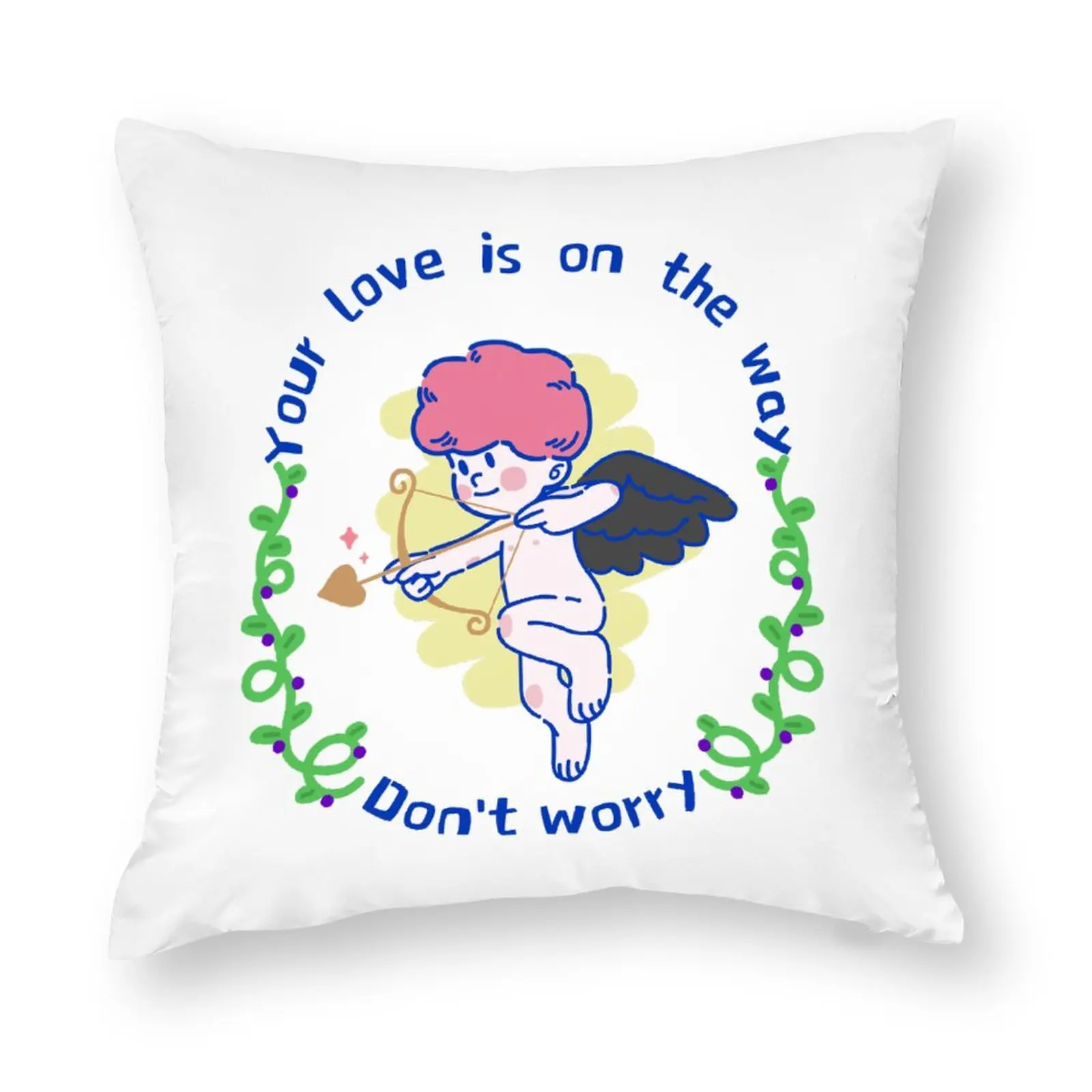 Pillow Cover Decorative Sofa 18x18in, Cupid Cartoon Polyester  Cushions Covers for Livingroom Bedroom Comfortable Furniture