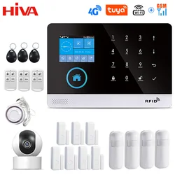 PG-103 4G Alarm System with IP Camera Tuya SmartLife APP Control for Home Security Alarm PIR Sensor Door Sensor Google Assistant