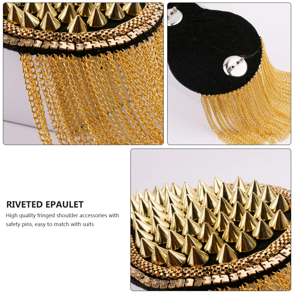 

Golden Fringe Epaulets Tassel Shoulder Board Badge for Men Suit Blazer Accessories Safety Pins Riveted Epaulet Stage Costume