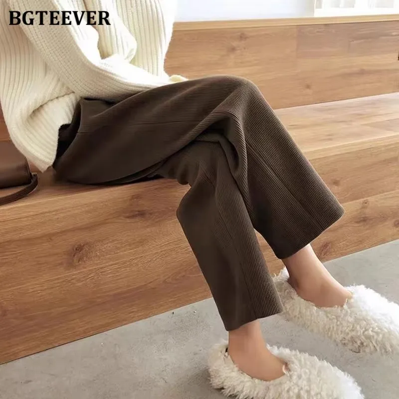 BGTEEVER Vintage Thick Loose Corduroy Pants for Women Autumn Winter Elastic High Waist Female Warm Harem Pants