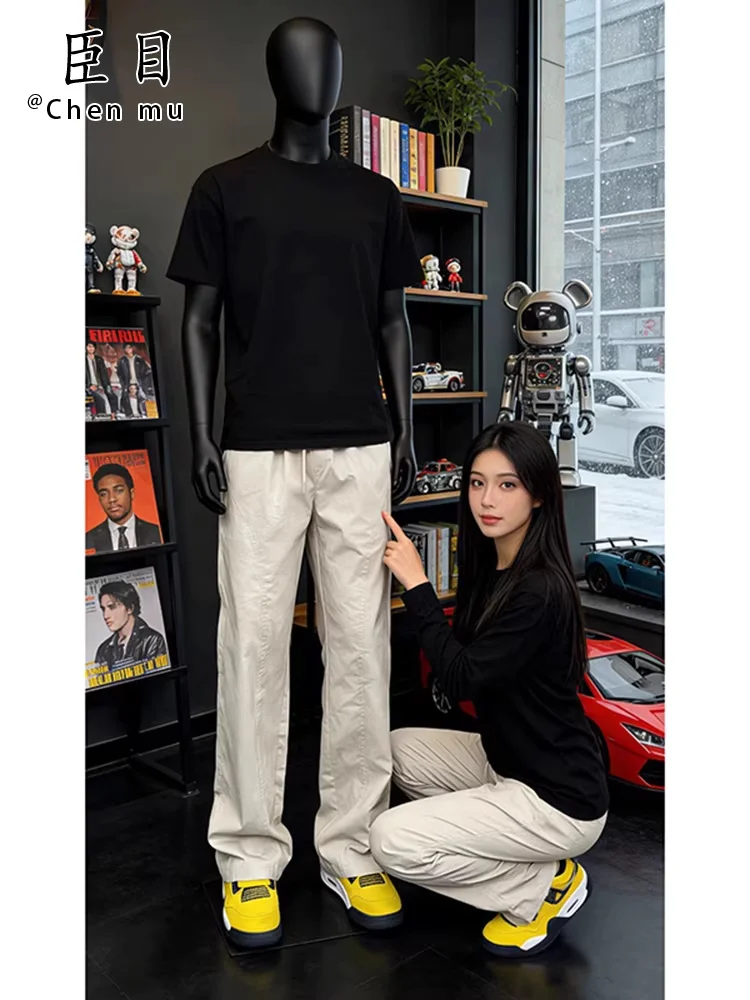 

Комплект спортивной одежды цвета хаки для мужчин: свободная футболка с коротким рукавом и брюки для бега, легкий и удобный, для весны