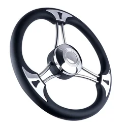 High-Quality Marine Steering Wheel - 3 Spoke Stainless Steel Boat Accessory with Comfortable Black Foam Grip