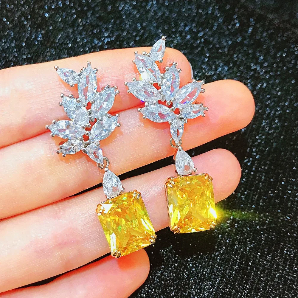 SEREIN Yellow Water Drop High Carbon Diamond Stud Earrings For Women Sparkling Fine Jewelry Gift