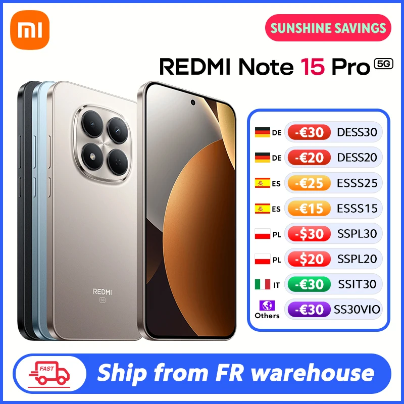 Versión Global del Almacén FR, Teléfono Inteligente Xiaomi Redmi Note 15 Pro 5G, MTK Dimensity 7400-Ultra, Pantalla AMOLED de 6.83 Pulgadas, Cámara de 200MP, Batería de 6580mAh y 45W