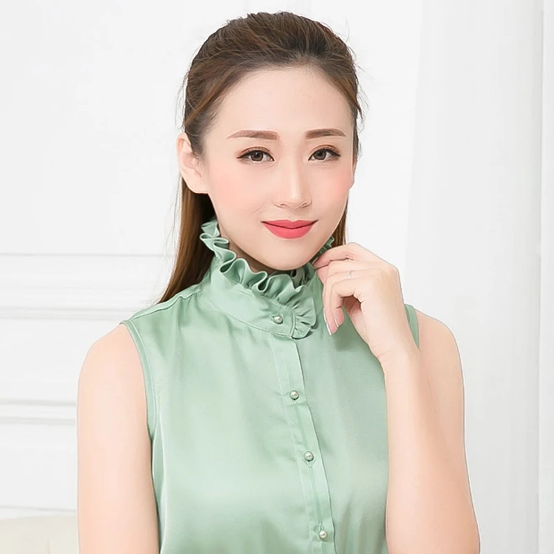 韓国スタイル装飾レース襟シルクサテン女性用フェイクシャツ襟木製エッジ編み込みピュアカラー多用途ファッションアクセサリー