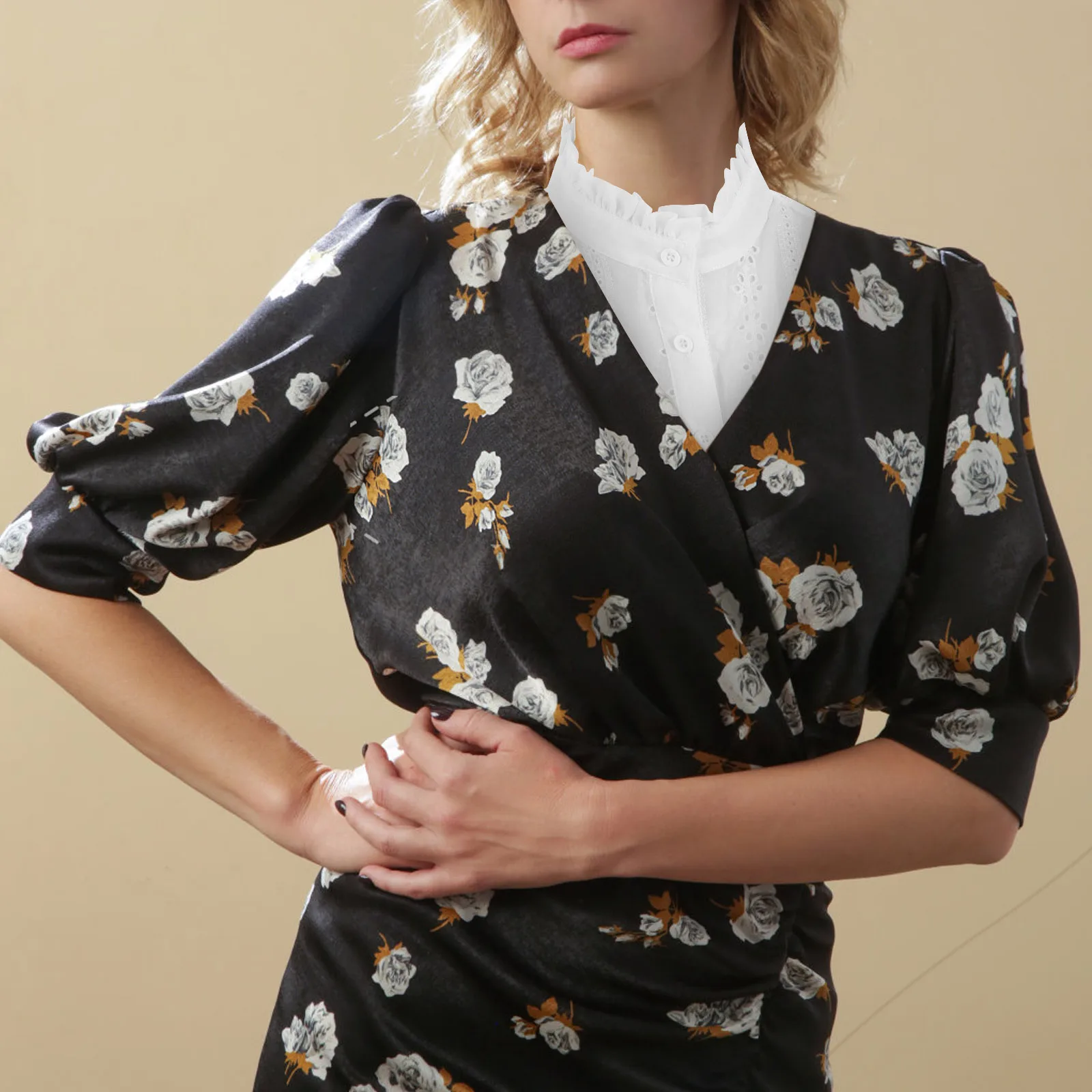 

Elegant Women'S Detachable Fake Cotton Ruffle Comfortable Blouse Accessory Autumn Winter Wear Faux Shirt Round