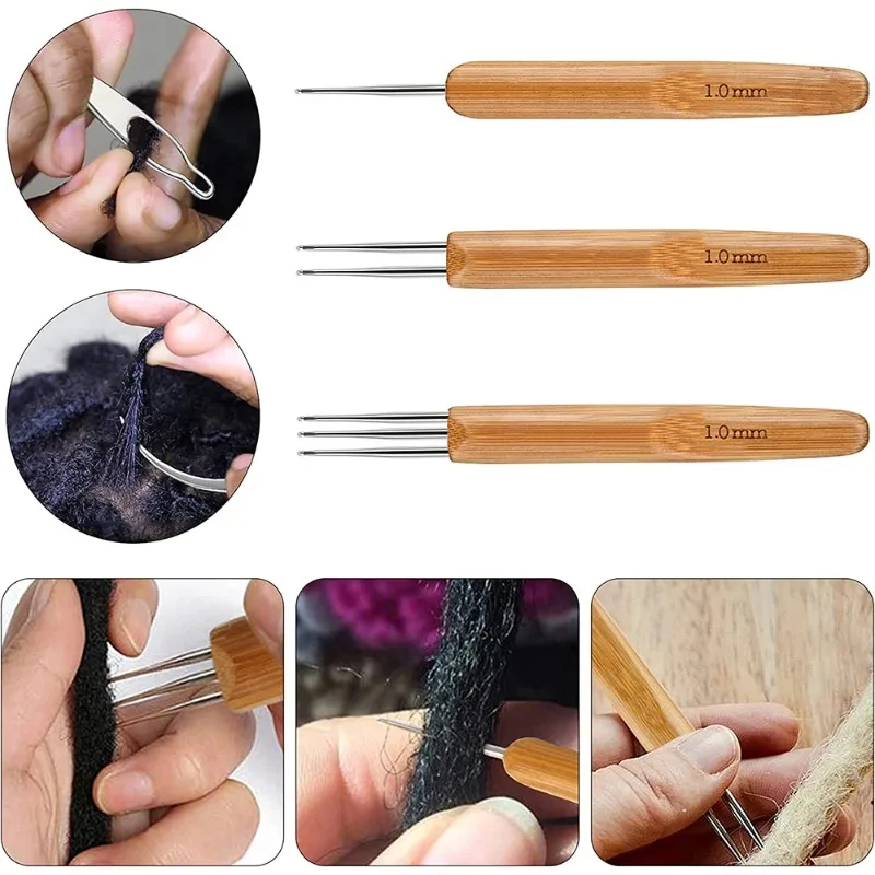 

Salon Grade Hair Dreadlocks Tool Set 0.5/0.75/1.0mm Tips Bamboo Handle Crochet Knitting Needles Hooks for Tight Retwist Braids