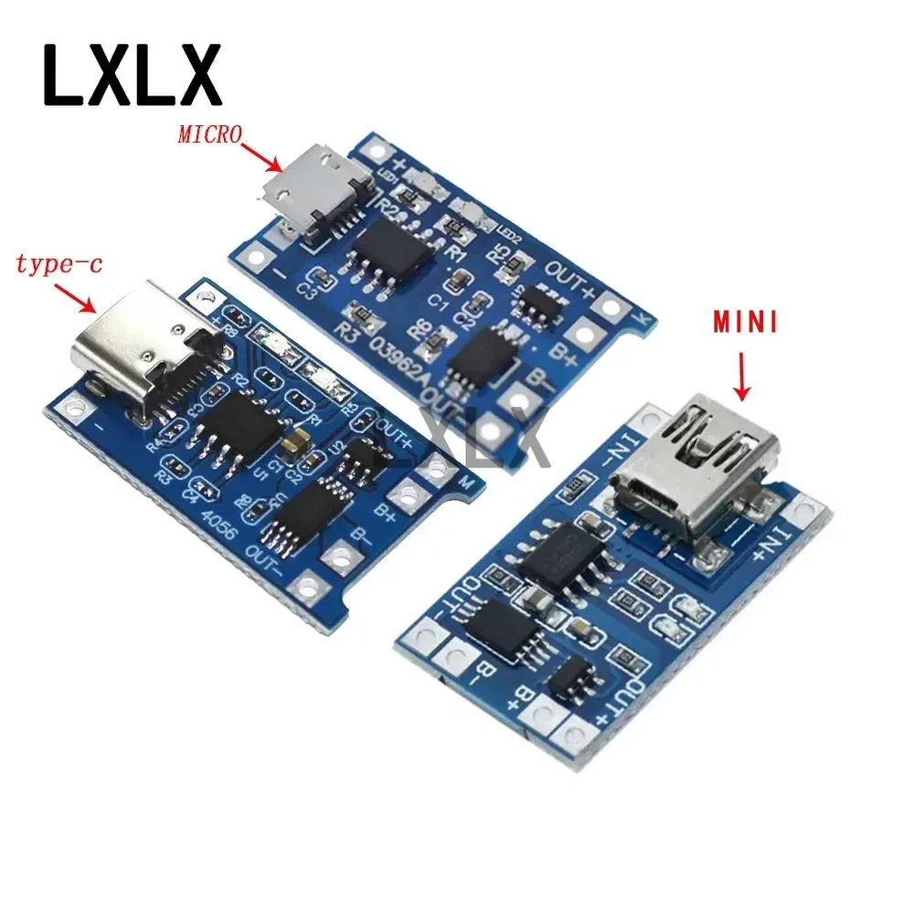 10Pcs TP4056 5V1A TYPE-C Micro USB MINI 18650 Li-ion Battery Charging Board Charging Module with Protection Dual Function